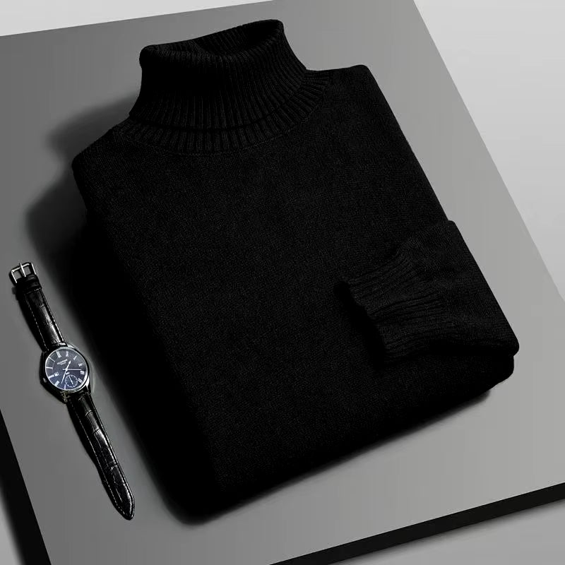 Autumn Mens High Quality Knitted Turtleneck Sweater Slim Fit Long Sleeve Anti-Pilling Pullover Solid Color Trend Men Streetwea