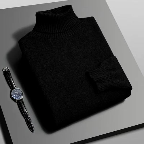 Autumn Mens High Quality Knitted Turtleneck Sweater Slim Fit Long Sleeve Anti-Pilling Pullover Solid Color Trend Men Streetwea