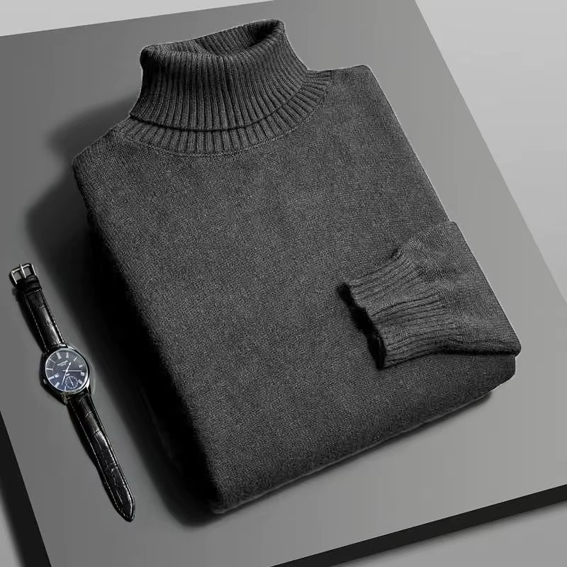 Autumn Mens High Quality Knitted Turtleneck Sweater Slim Fit Long Sleeve Anti-Pilling Pullover Solid Color Trend Men Streetwea