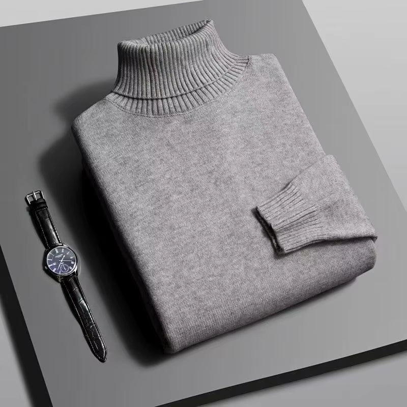 Autumn Mens High Quality Knitted Turtleneck Sweater Slim Fit Long Sleeve Anti-Pilling Pullover Solid Color Trend Men Streetwea
