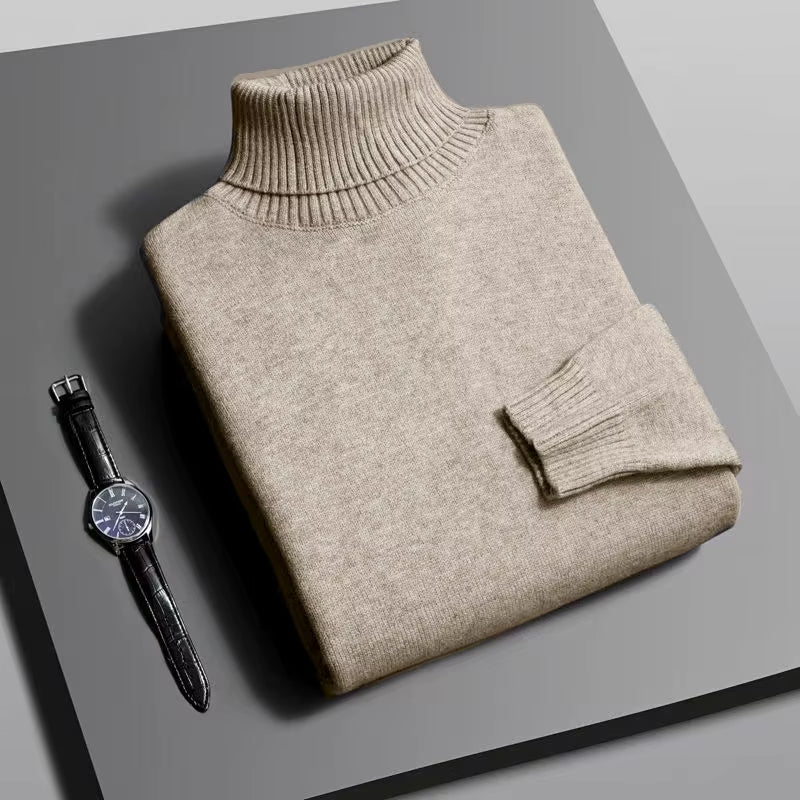 Autumn Mens High Quality Knitted Turtleneck Sweater Slim Fit Long Sleeve Anti-Pilling Pullover Solid Color Trend Men Streetwea