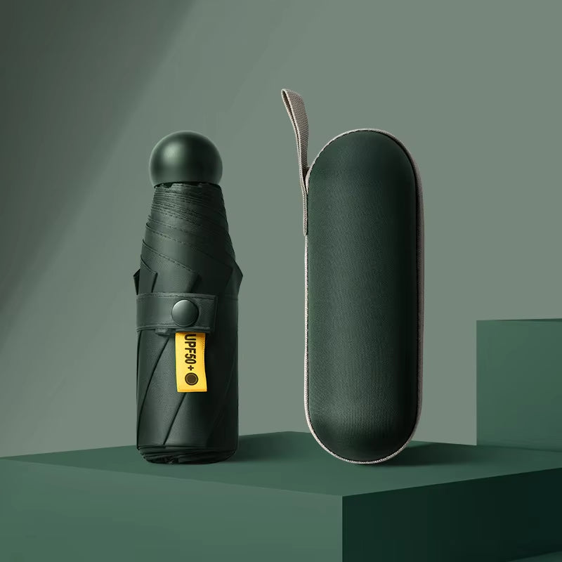 Capsule Umbrella Portable Mini Sunshade Sunscreen Rain Umbrella Black Rubber Alloy Handle Foldable Sun Rain Dual Use